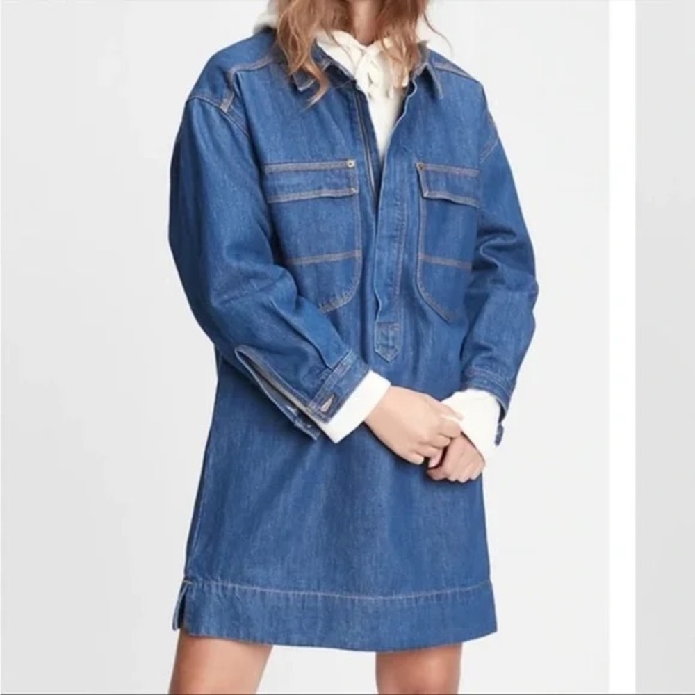 Gap Workforce Collection Denim Shirt Long Sleeve Dress, size Large Tall